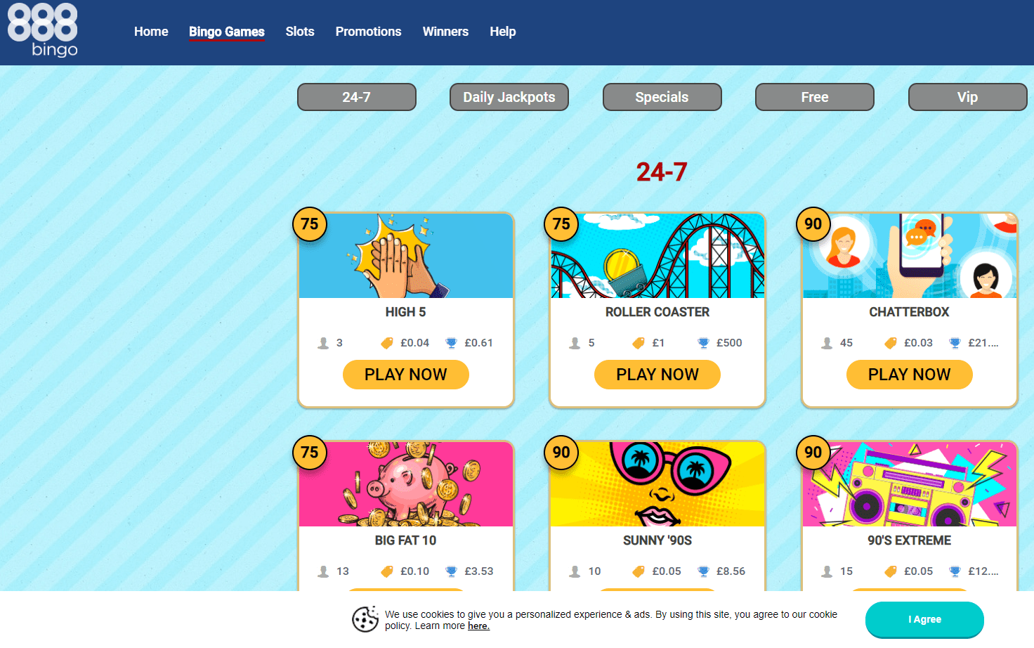 888 Bingo games page