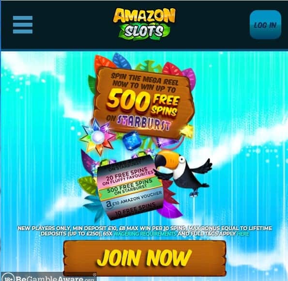 Amazon Slots mobile home page fluffy-spins 480 image