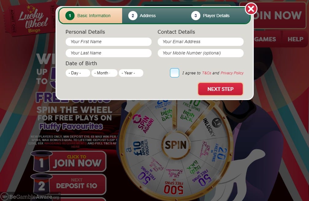 Lucky Wheel Bingo signup page Lucky Wheel Bingo signup page