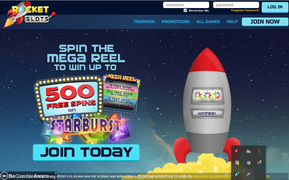 Rocket Slots home page