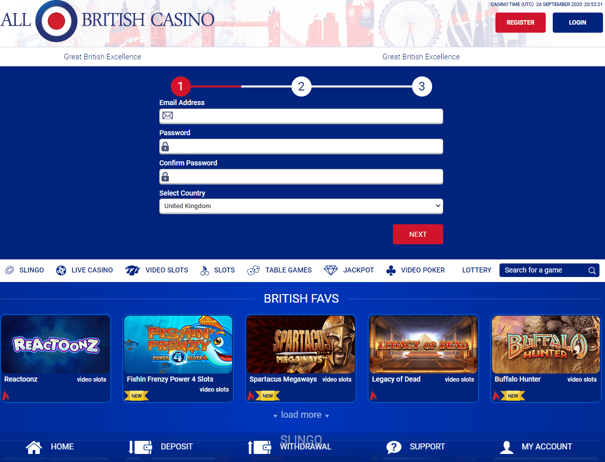 all british casino sign up All British Casino sign up page