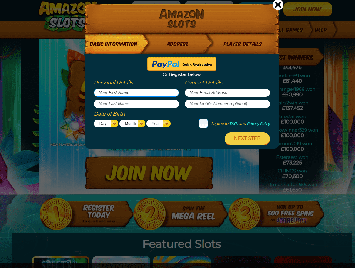amazon slots sign up Fluffy Spins sign up page