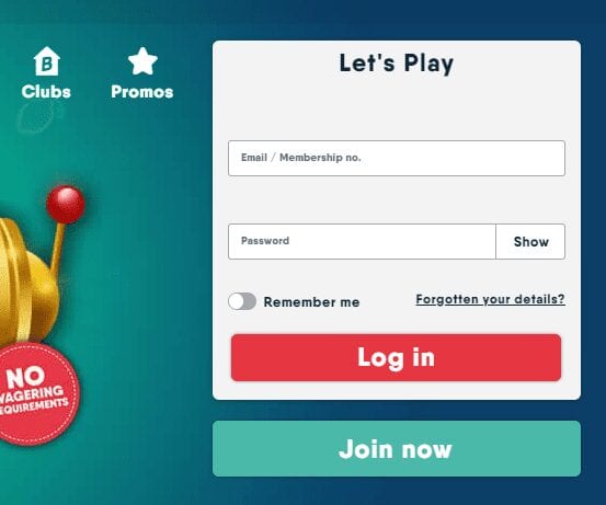 Buzz Bingo login page