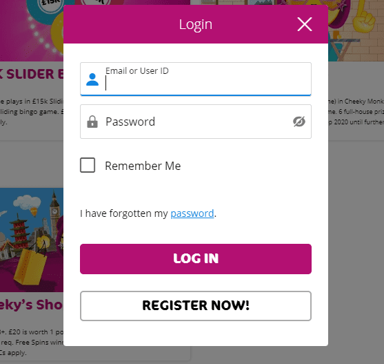 Cheeky Bingo login