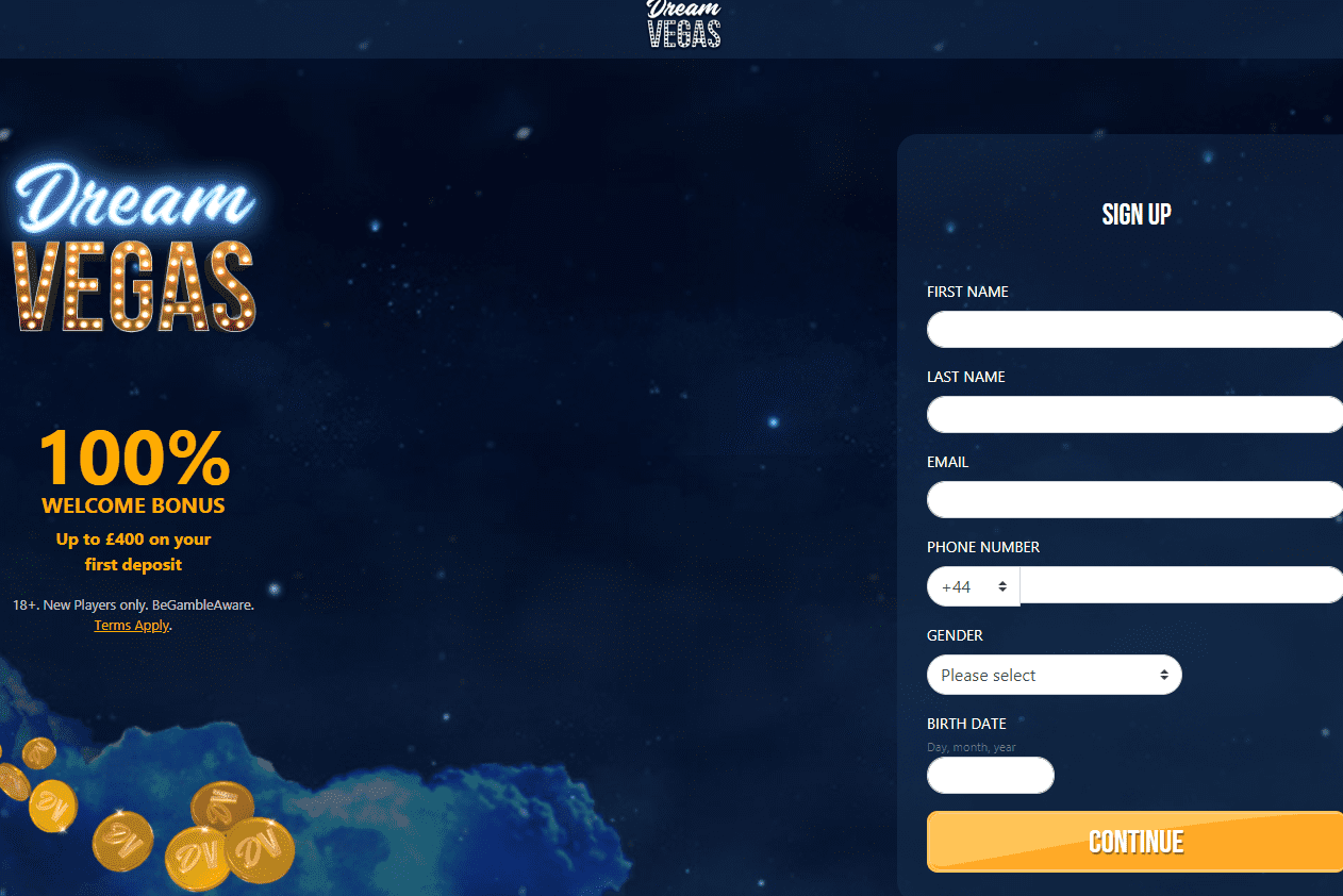 dream vegas sign up Dream Vegas sign up page