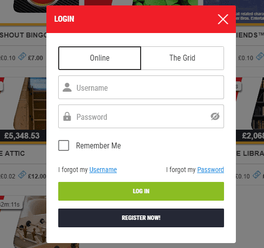 Ladbrokes Bingo login page