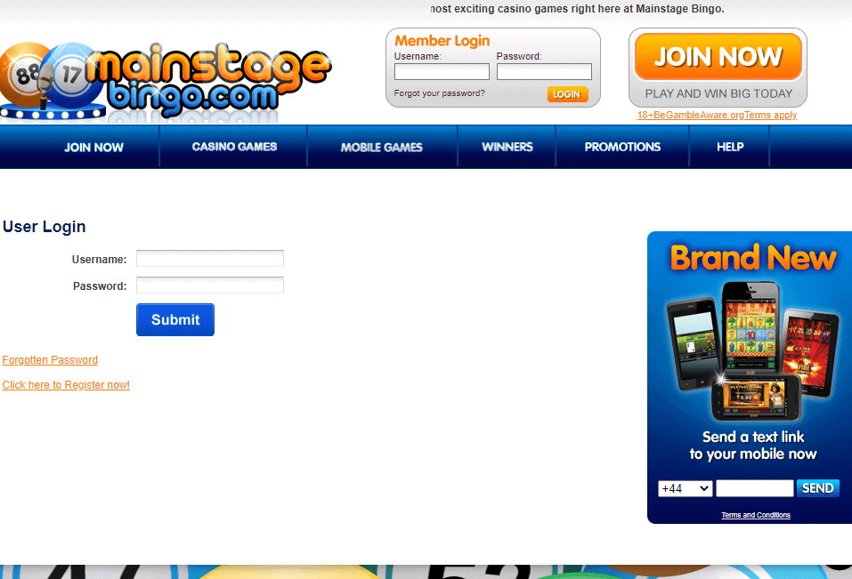 mainstage bingo login
