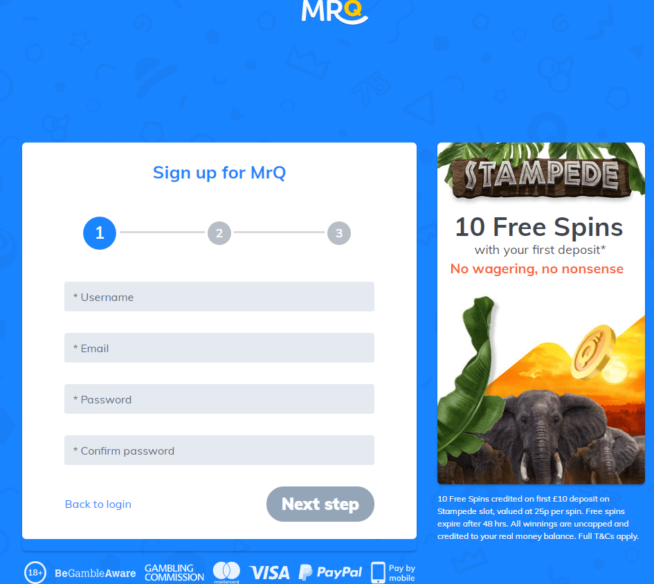 mrq sign up page