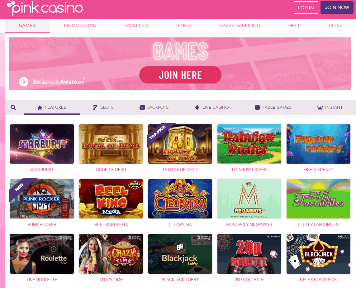 Pink Casino games page