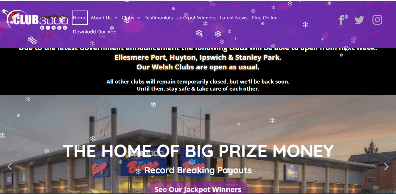 Club 3000 Bingo home page