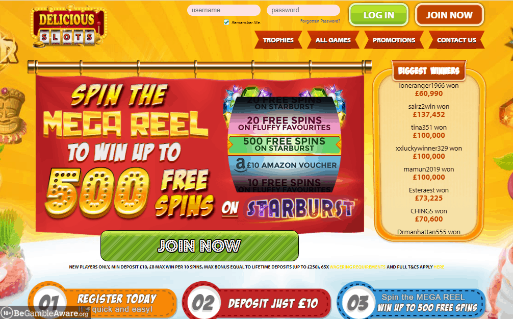 Delicious Slots home page