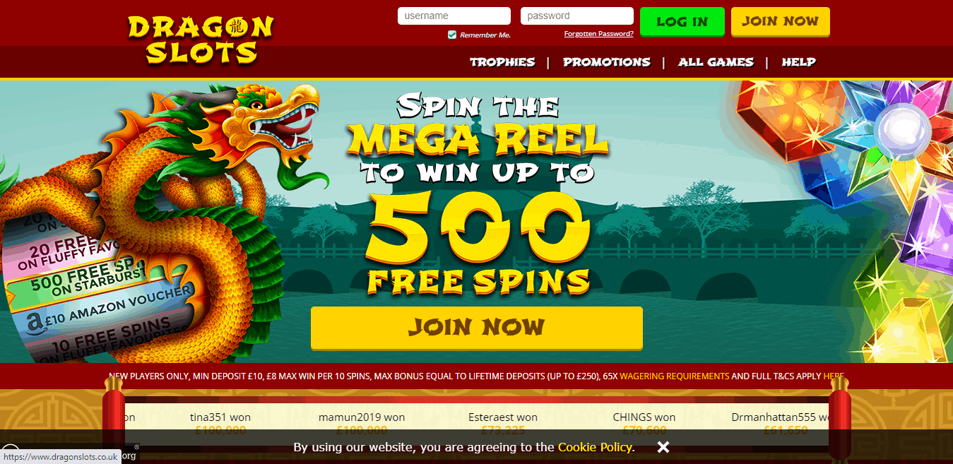 Dragon Slots home page