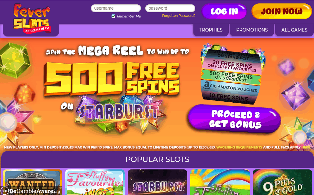 Fever Slots home page