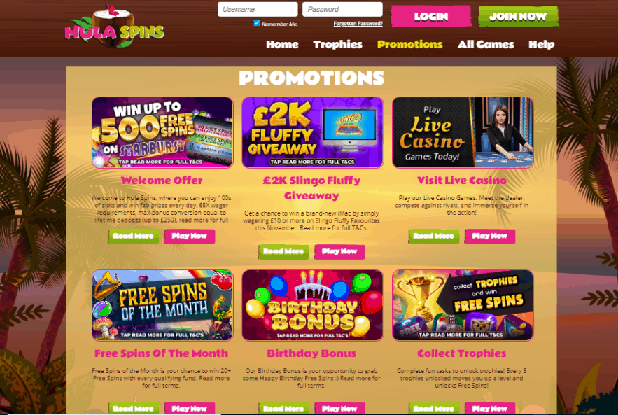 Hula Spins promotions