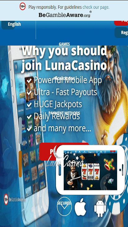 LunaCasino home mobile