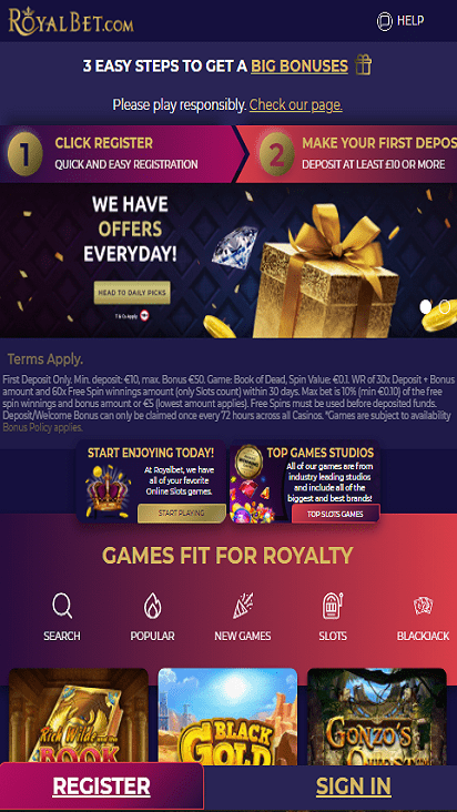 RoyalBet home mobile