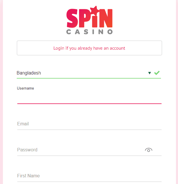 Spin Casino sign up