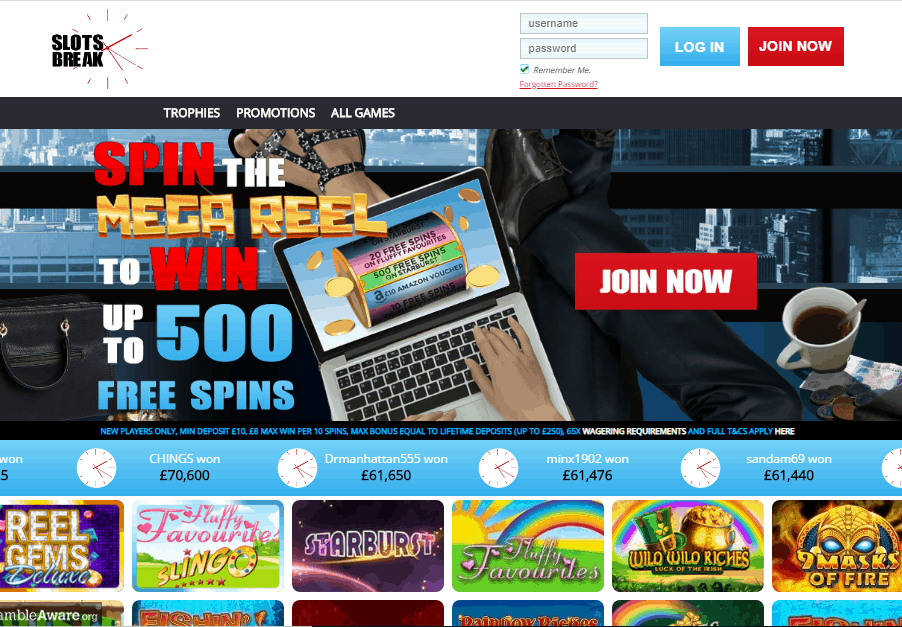 Slots Break home page