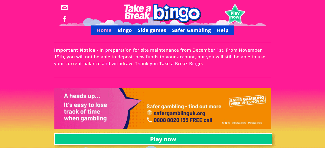 Take a Break Bingo homepage