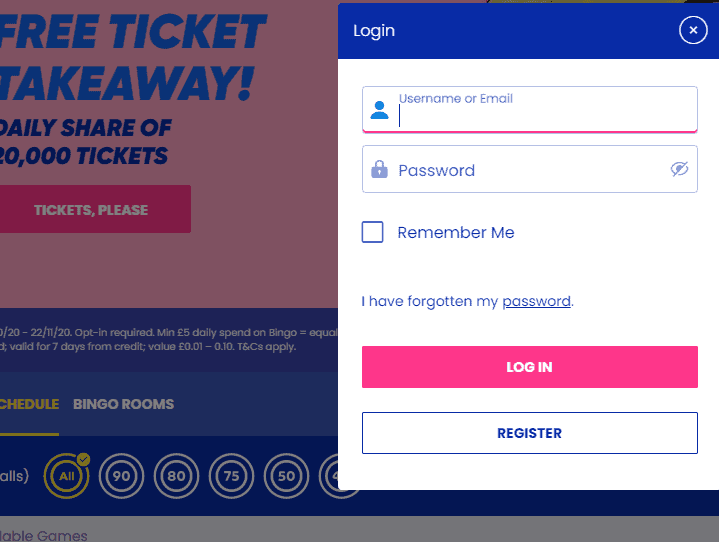 Gala Bingo login page