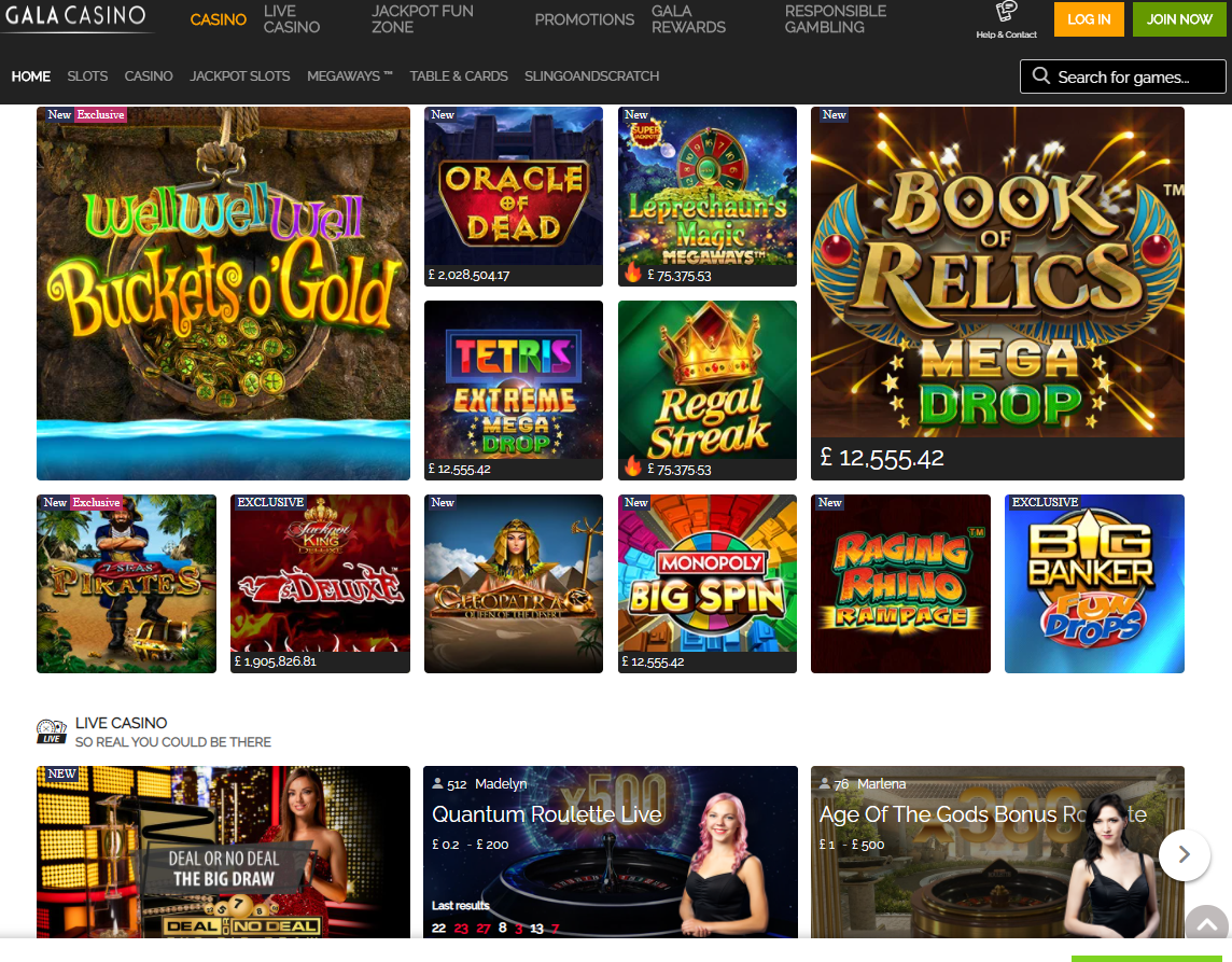 Gala Casino games page