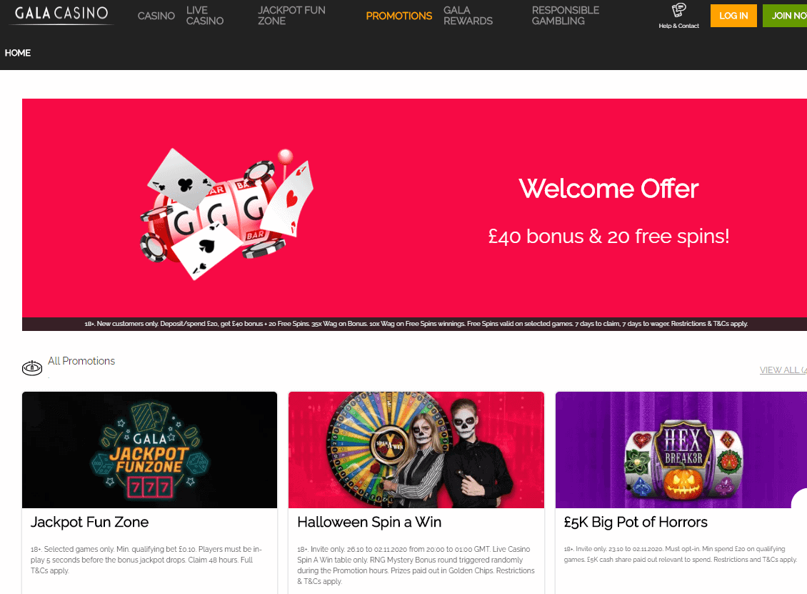 Gala Casino promotions page