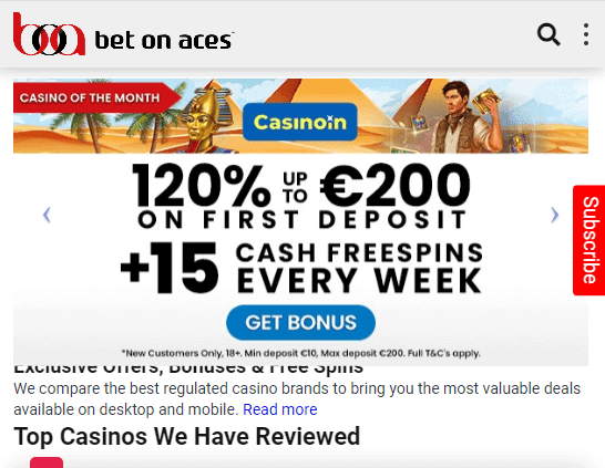 Bet on Aces front page