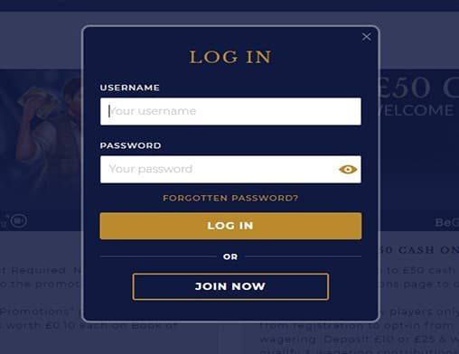 Pink Casino login page