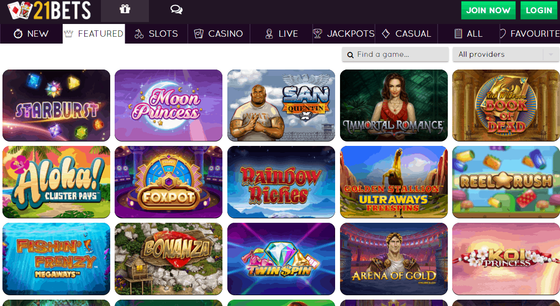 21 bets casino games