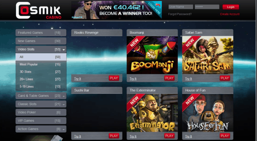 cosmik casino games