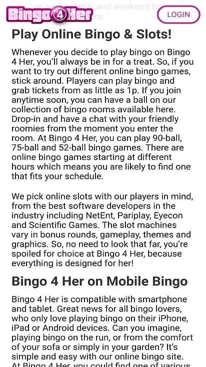 Bingo 4 her games page