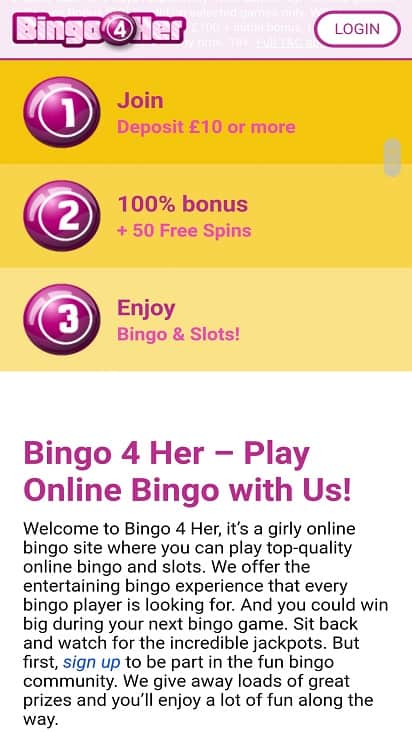 Bingo 4 her promotions page