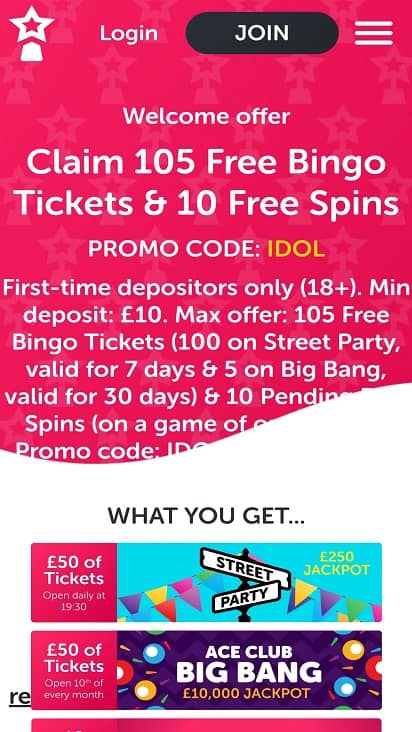 Bingo idol Promotions page