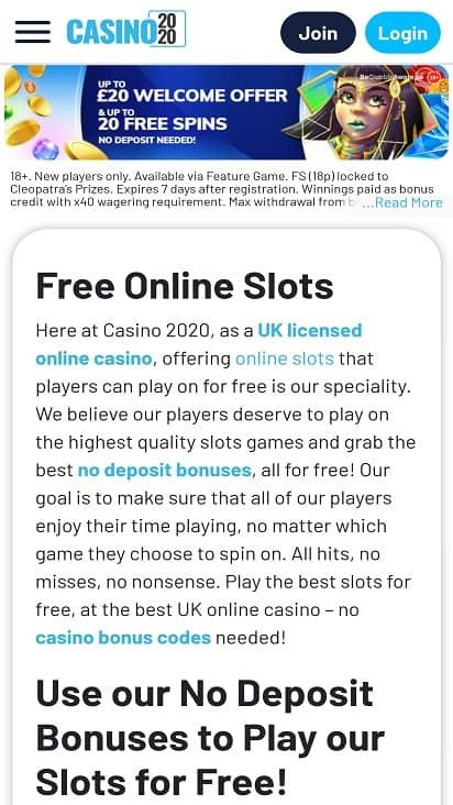 Casino 2020 games page