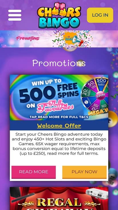 Cheers bingo promotions page