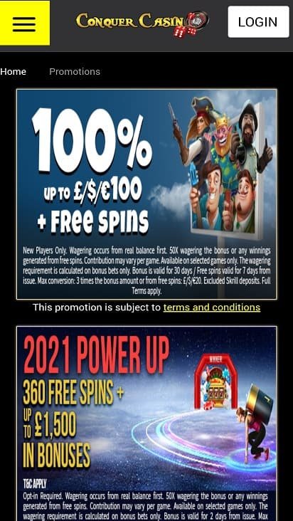 Conquer casino promotions page