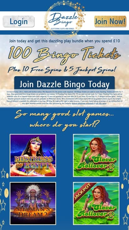 Dazzle bingo home page