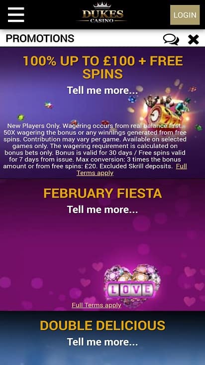 Dukes casino promotions page