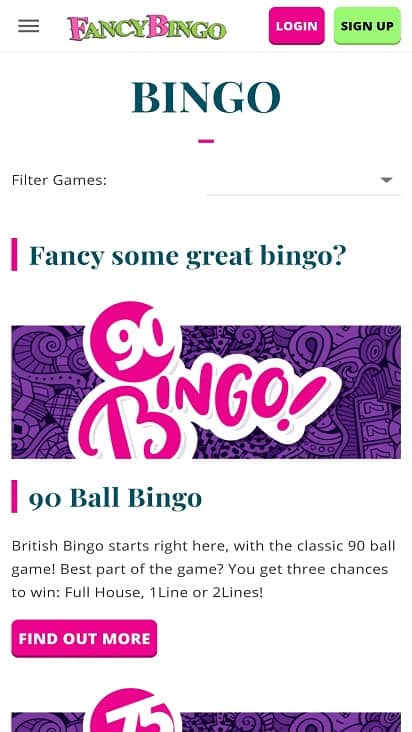 Fancy bingo games page