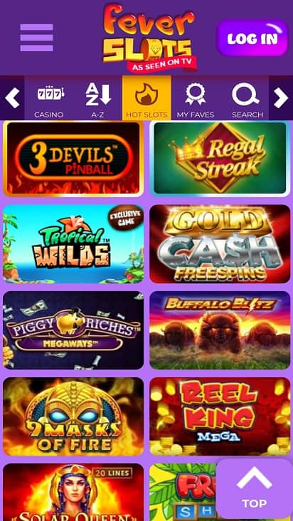 Fever slots games page