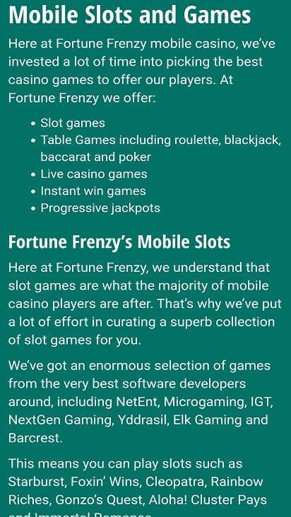 Fortune frenzy games page