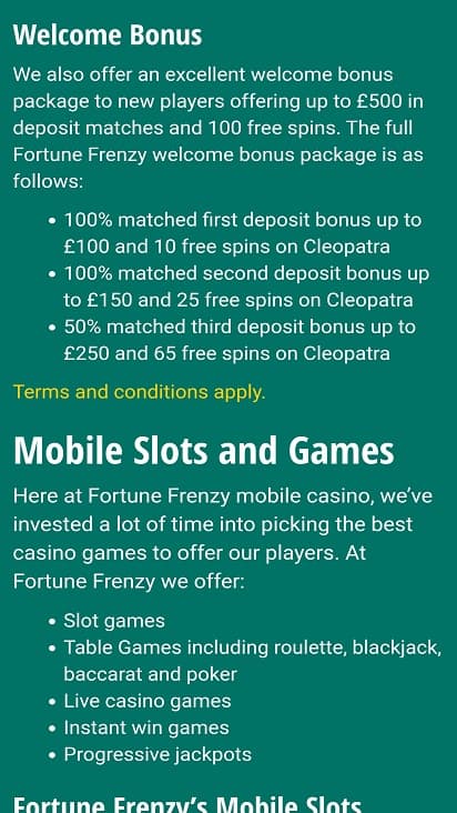 Fortune frenzy promotions page