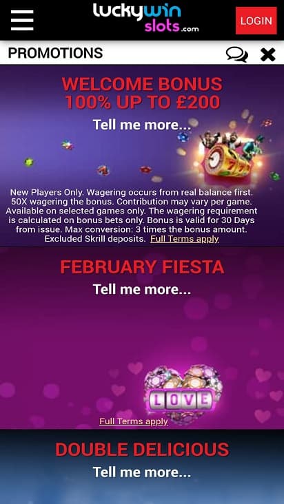 Lucky win slots promotions page