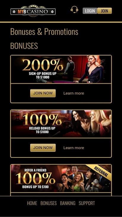 Myb casino promotions page