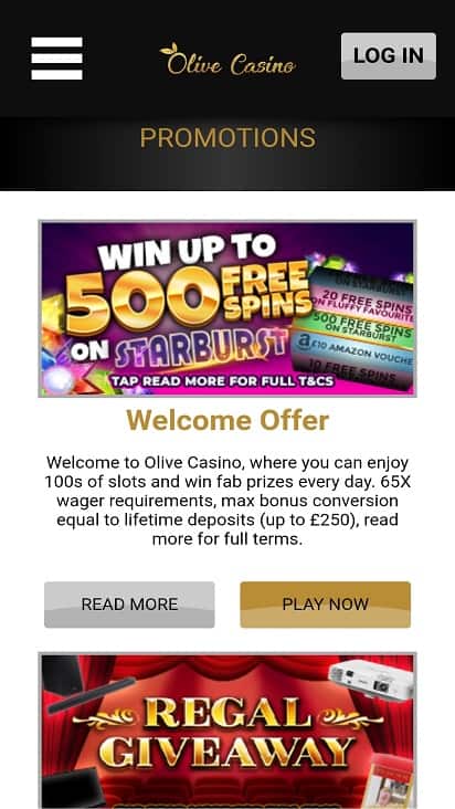 Olive casino promotions page