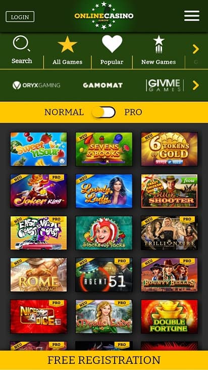 Online casino-eu games page