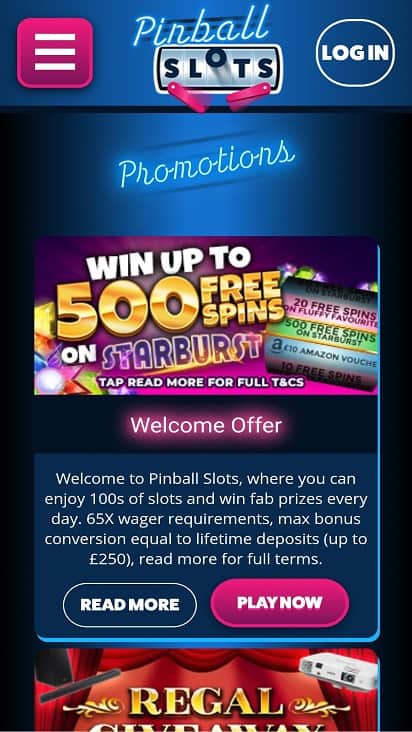 Pinball slots promotions page