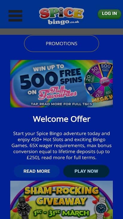 Spice bingo promotions page