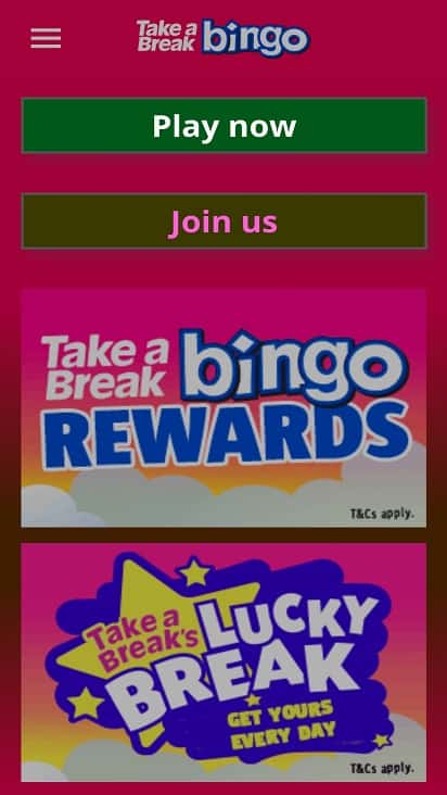 Take a break bingo home page