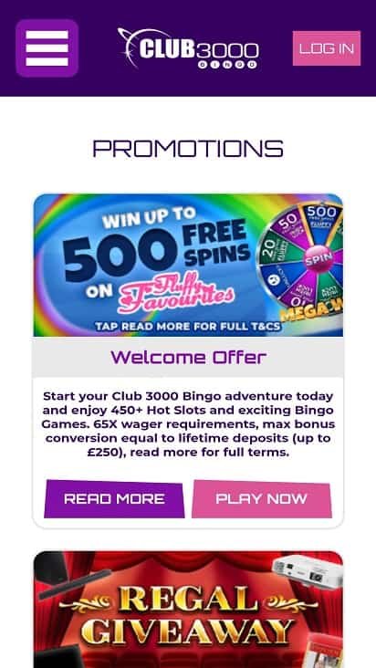 club 3000 bingo promotions page